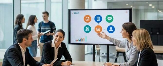 Photo d'équipe en réunion - Partenariat Eduservices recrutement alternance eGloosh